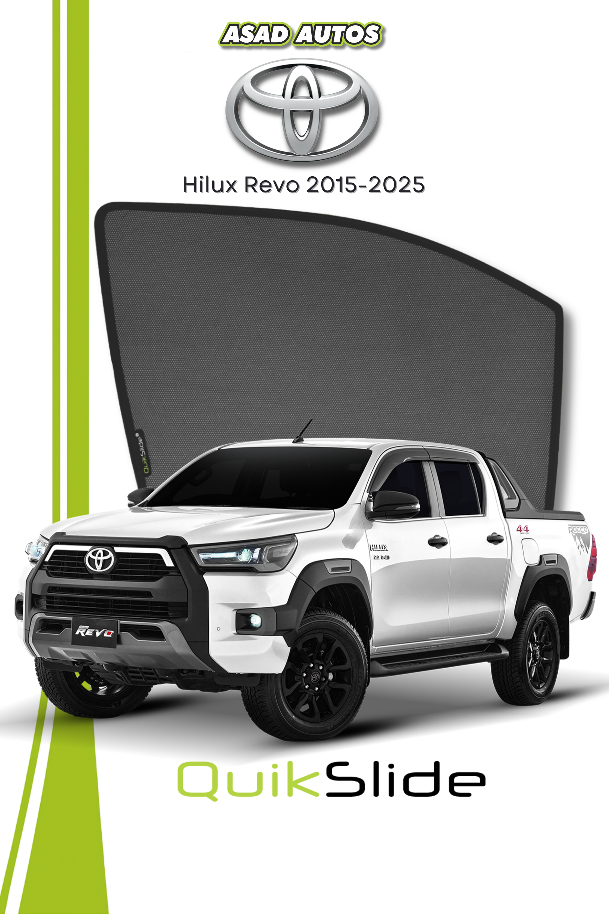QS | QuikSlide | Quik Snap Window Sun Shades (Car Pardy) For Toyota Hilux Rivo 2015-2025