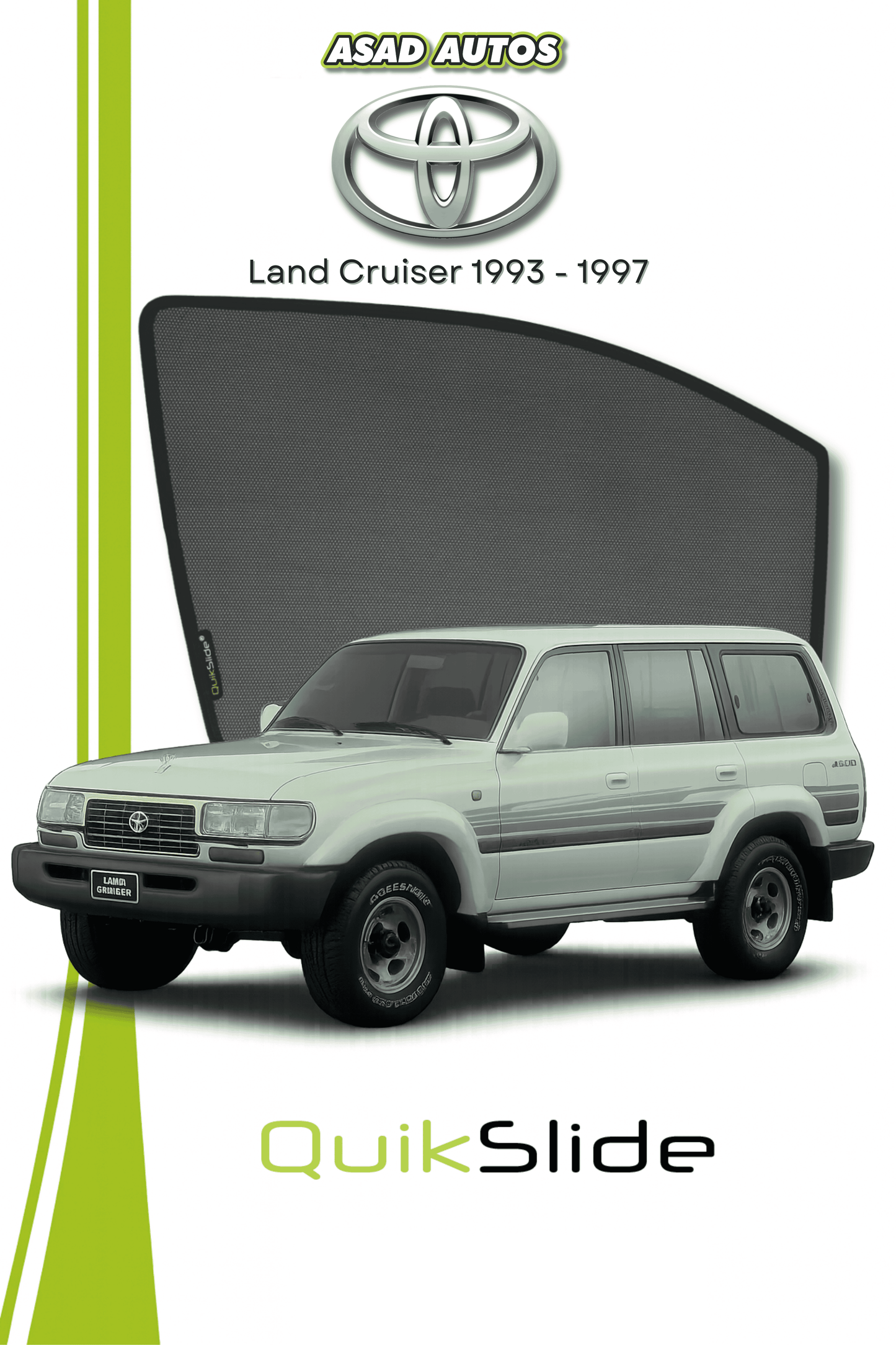 QS | QuikSlide | Quik Snap Window Sun Shades (Car Pardy) For Toyota Land Cruiser 1993 - 1997 SUV