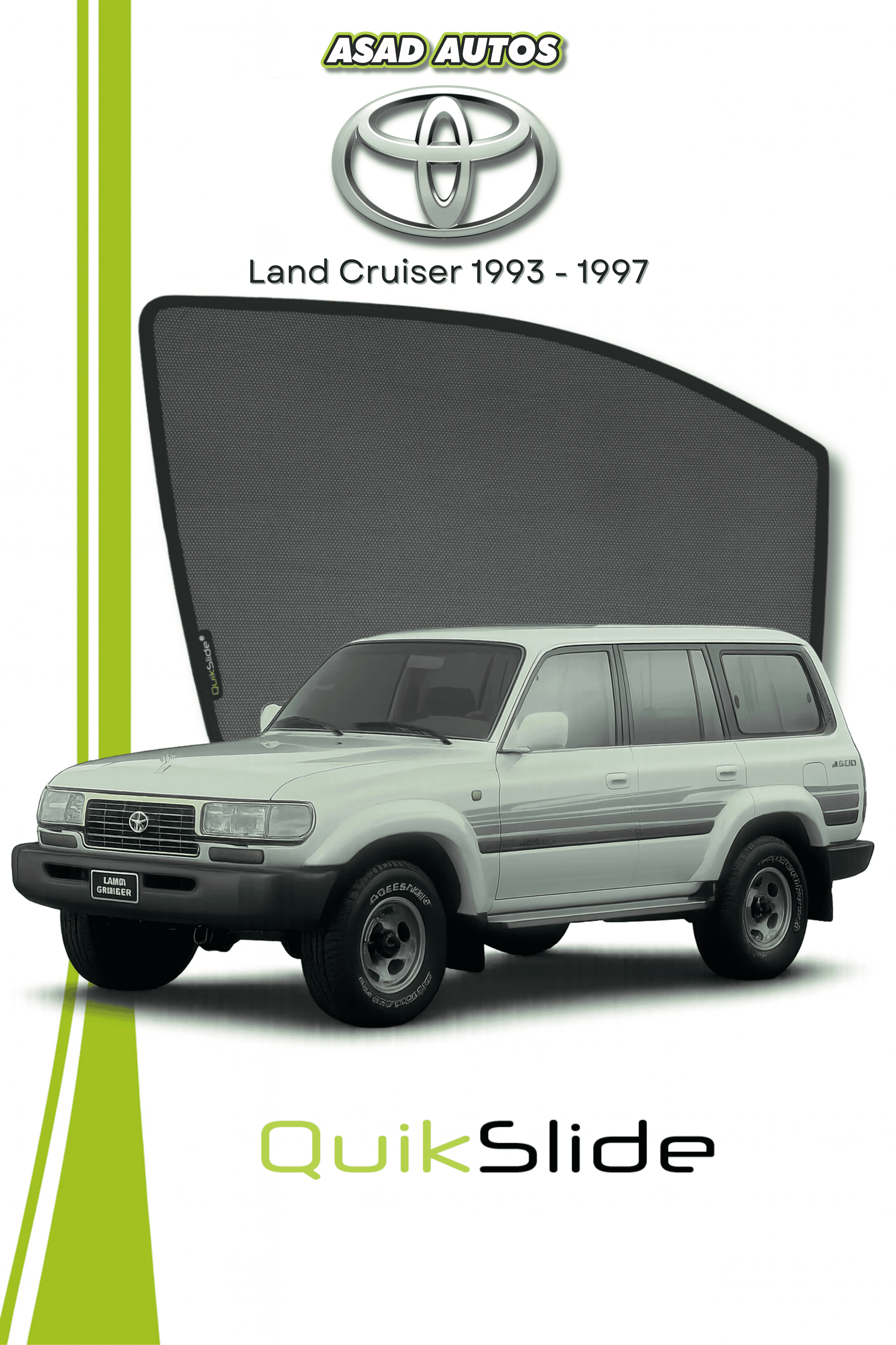 QS | QuikSlide | Quik Snap Window Sun Shades (Car Pardy) For Toyota Land Cruiser 1993 - 1997 SUV