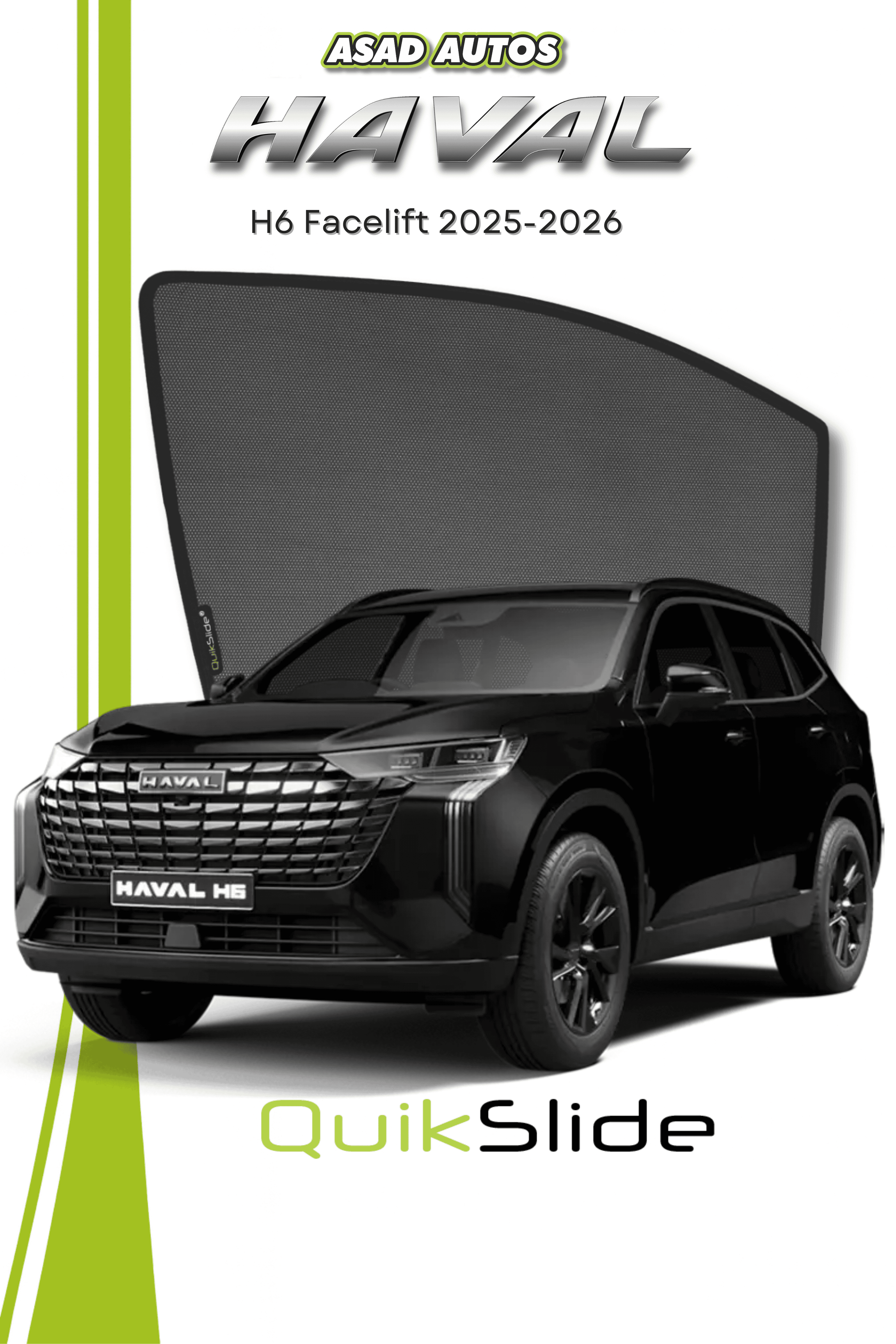 QS | QuikSlide | Quik Snap Window Sun Shades (Car Pardy) for Haval H6 Facelift 2025 – Premium UV & Heat Protection