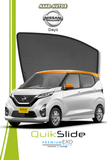 QS | QuikSlide | Quik Snap Window Sun Shades (Car Pardy) for Nissan Days – Custom-fit sunshades for UV protection, heat reduction, and enhanced privacy.
