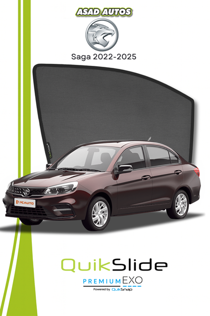 QS | QuikSlide | Quik Snap Window Sun Shades Car Pardy for Proton Saga 2022–2025 Sedan