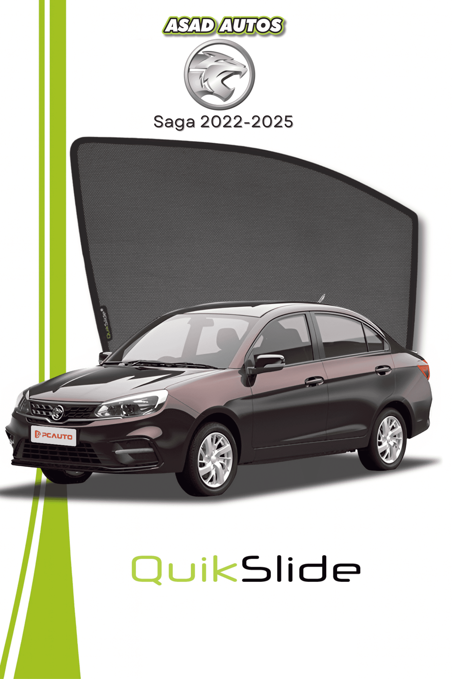 QS | QuikSlide | Quik Snap Window Sun Shades Car Pardy for Proton Saga 2022–2025 Sedan