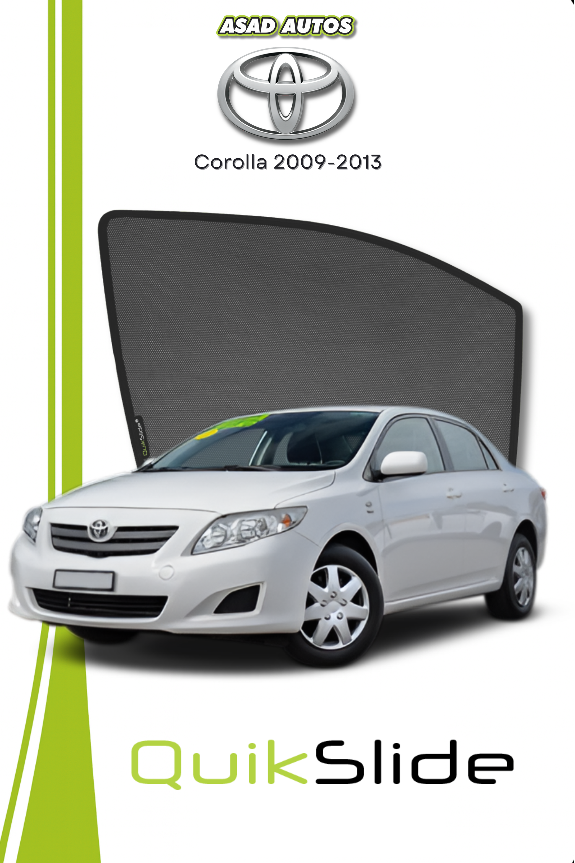 QS | QuikSlide | Quik Snap Window Sun Shades (Car Pardy) for Toyota Corolla Sedan 2009-2013 – Premium UV Protection & Custom Fit
