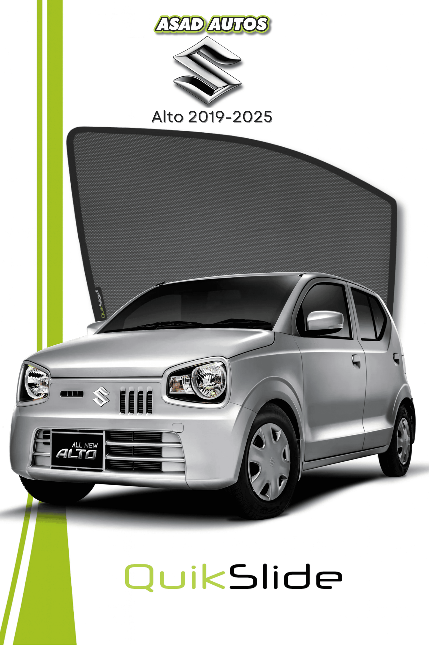QS | QuikSlide | Quik Snap Window Sun Shades by Car Pardy for Suzuki Alto Hatchback 2014-2026 – UV Protection and Privacy