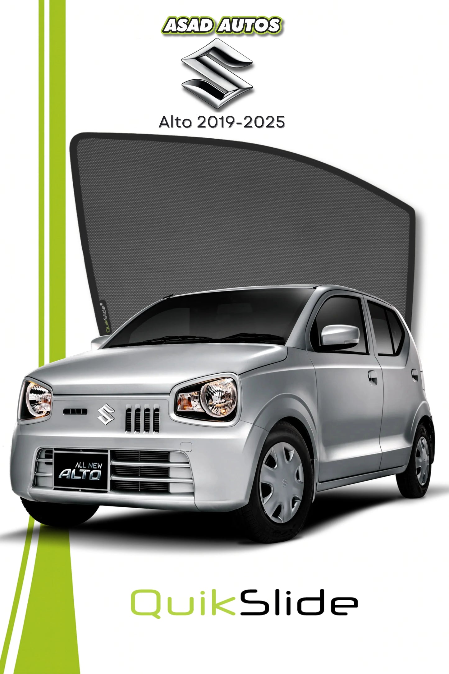 QS | QuikSlide | Quik Snap Window Sun Shades by Car Pardy for Suzuki Alto Hatchback 2014-2026 – UV Protection and Privacy
