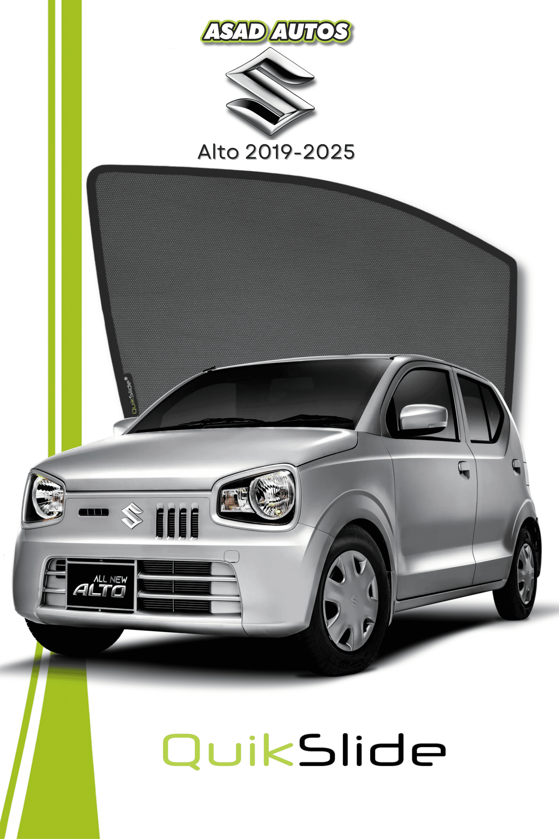 QS | QuikSlide | Quik Snap Window Sun Shades by Car Pardy for Suzuki Alto Hatchback 2019-2024 – UV Protection and Privacy