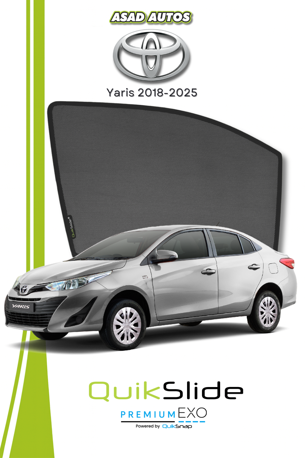 QS | QuikSlide | Quik Snap window sun shades for Toyota Yaris 2018-2025