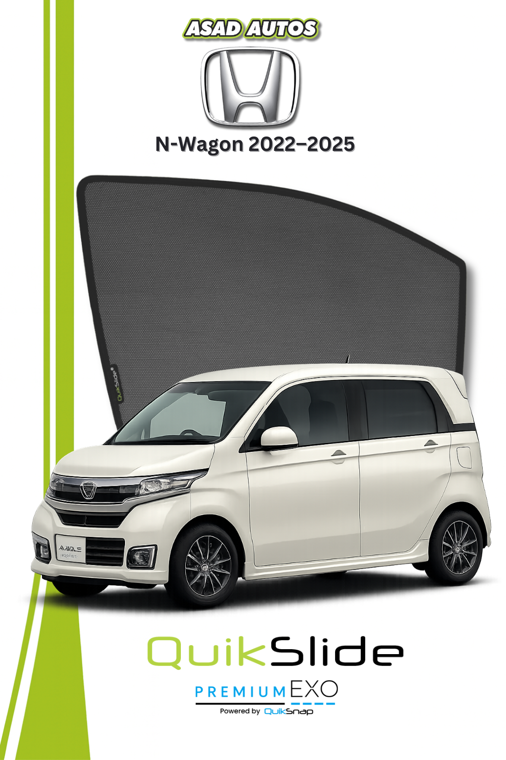 QS | QuikSlide Sun Shades (Car Pardy) for Honda N-Wagon 2020–2024 – Custom Fit UV Protection Window Shades