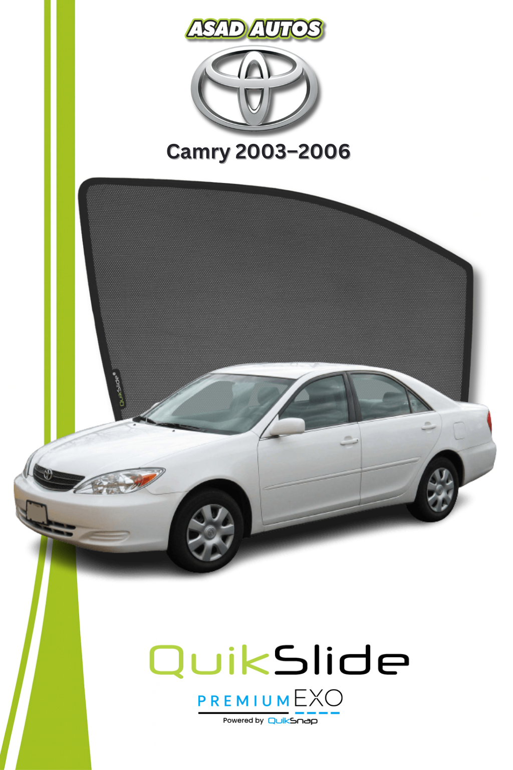 QS | QuikSlide Sun Shades (Car Pardy) for Toyota Camry 2003–2006 – Custom Fit UV Protection