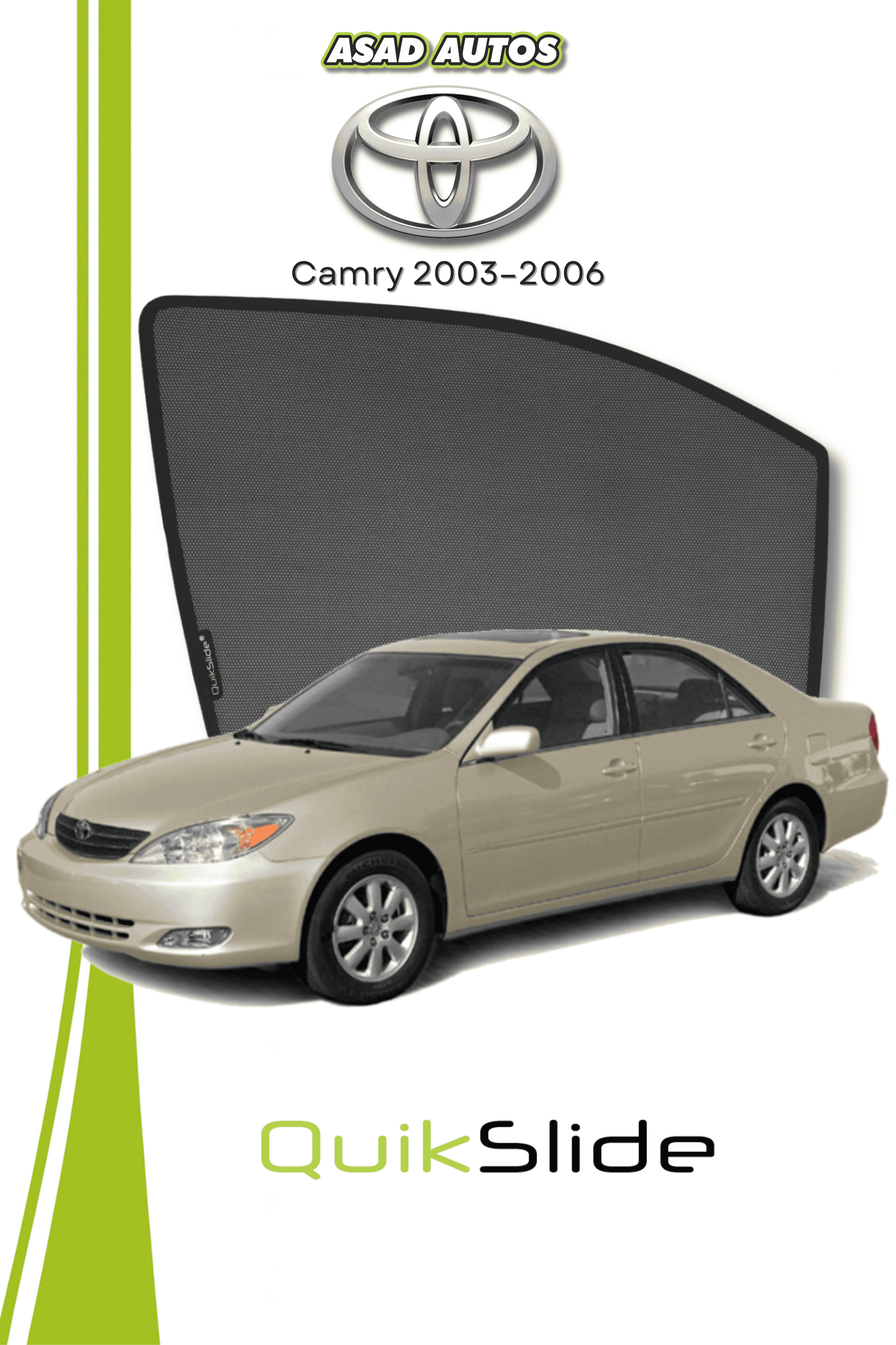 QS | QuikSlide Sun Shades (Car Pardy) for Toyota Camry 2003–2006 – Custom Fit UV Protection