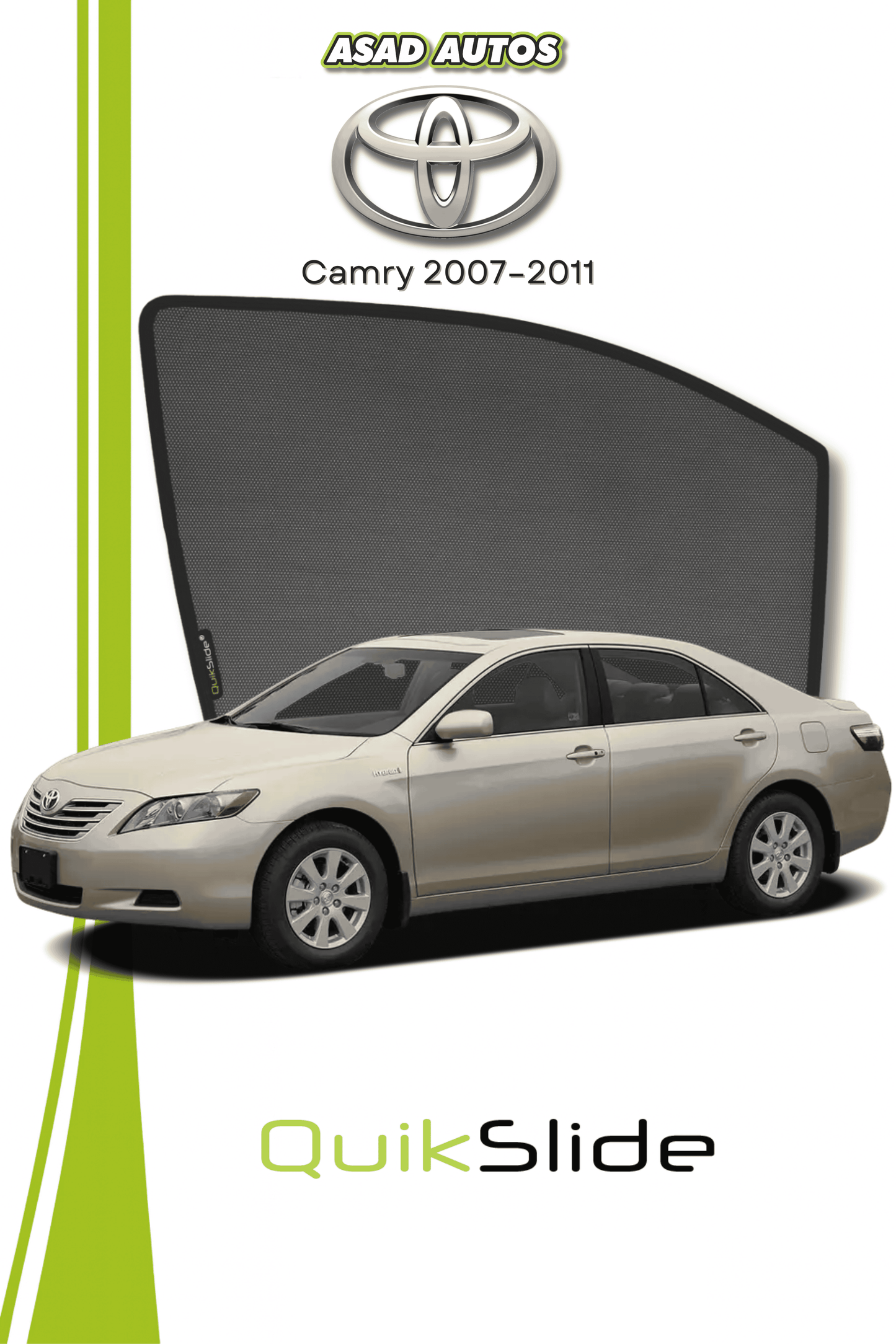 QS | QuikSlide Sun Shades (Car Pardy) for Toyota Camry 2007–2011 – Custom Fit UV Protection Window Covers 1