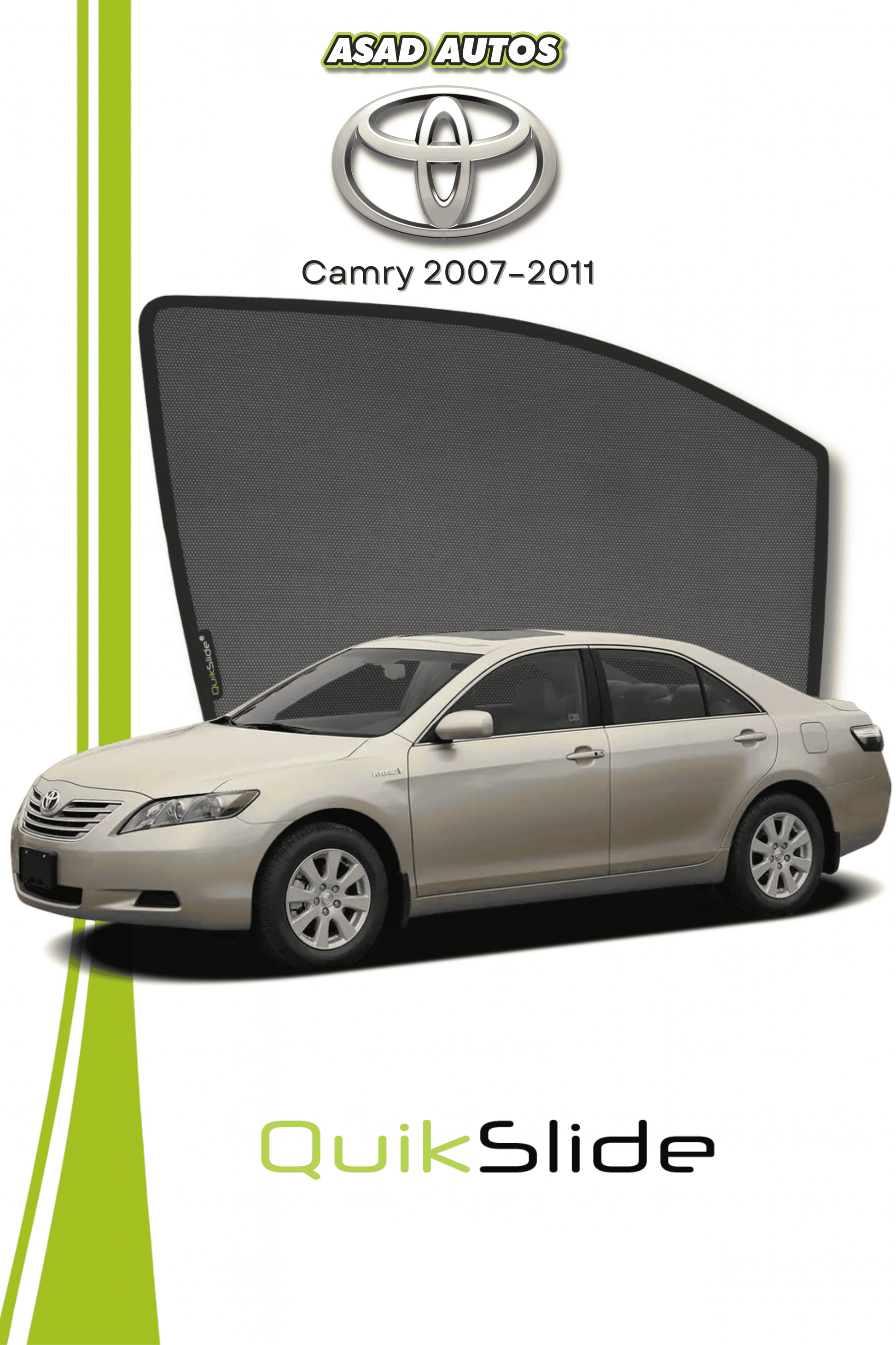 QS | QuikSlide Sun Shades (Car Pardy) for Toyota Camry 2007–2011 – Custom Fit UV Protection Window Covers 1