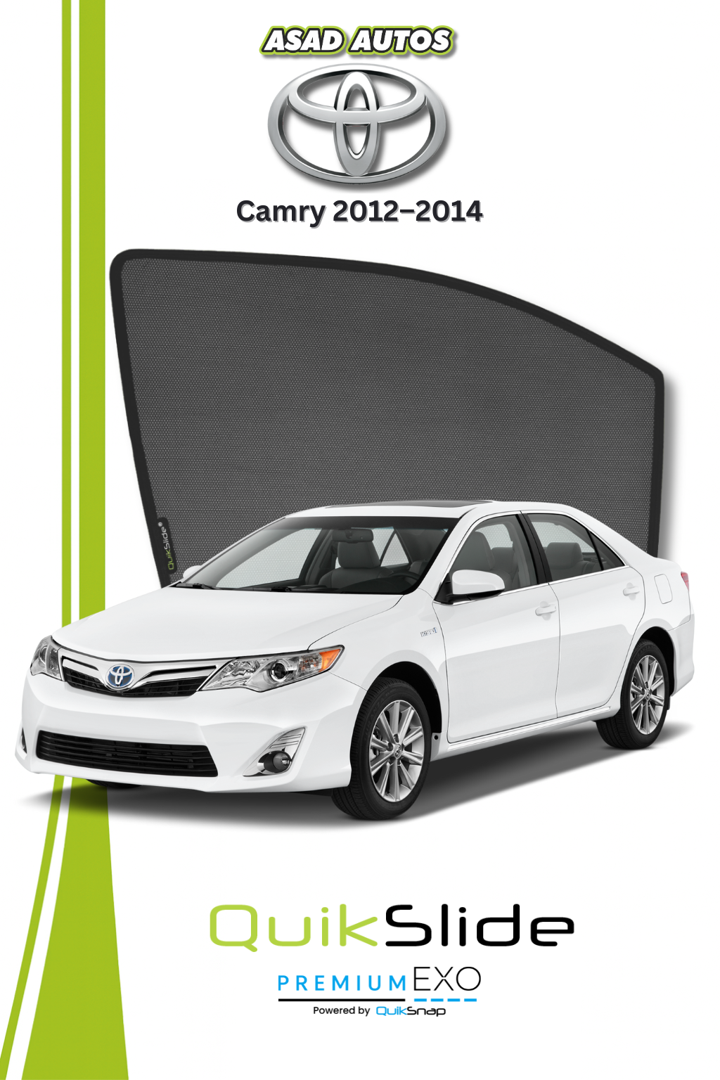 QS | QuikSlide Sun Shades (Car Pardy) for Toyota Camry 2012–2014 – Custom Fit UV Protection Window Visors