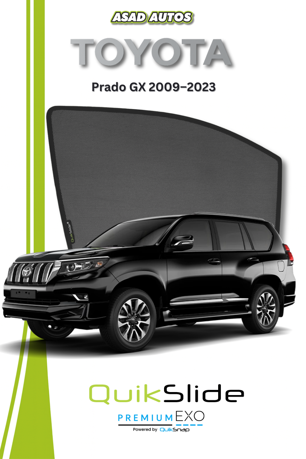 QS | QuikSlide Sun Shades (Car Pardy) for Toyota Land Cruiser Prado 2009–2023 – Premium UV Protection & Privacy