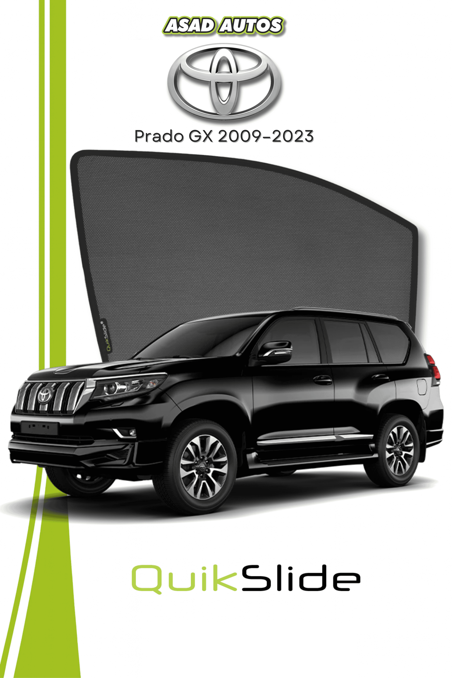 QS | QuikSlide Sun Shades (Car Pardy) for Toyota Land Cruiser Prado 2009–2023 – Premium UV Protection & Privacy