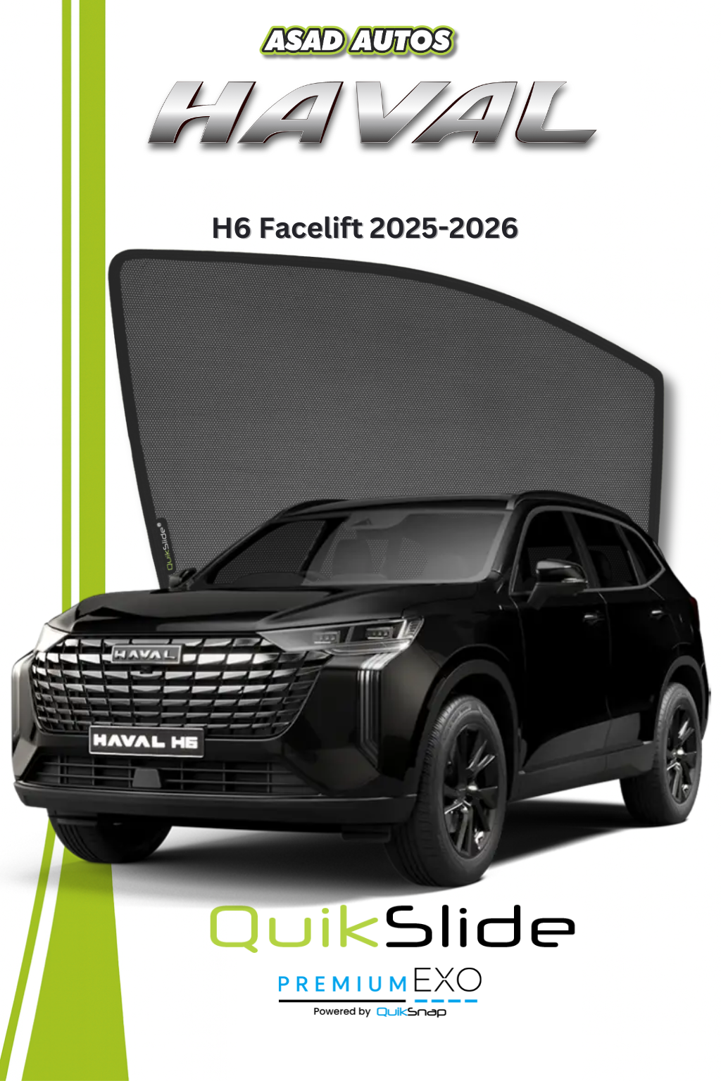 QS | QuikSlide Window Sun Shades (Car Pardy) for Haval H6 Facelift 2025 – Premium UV & Heat Protection