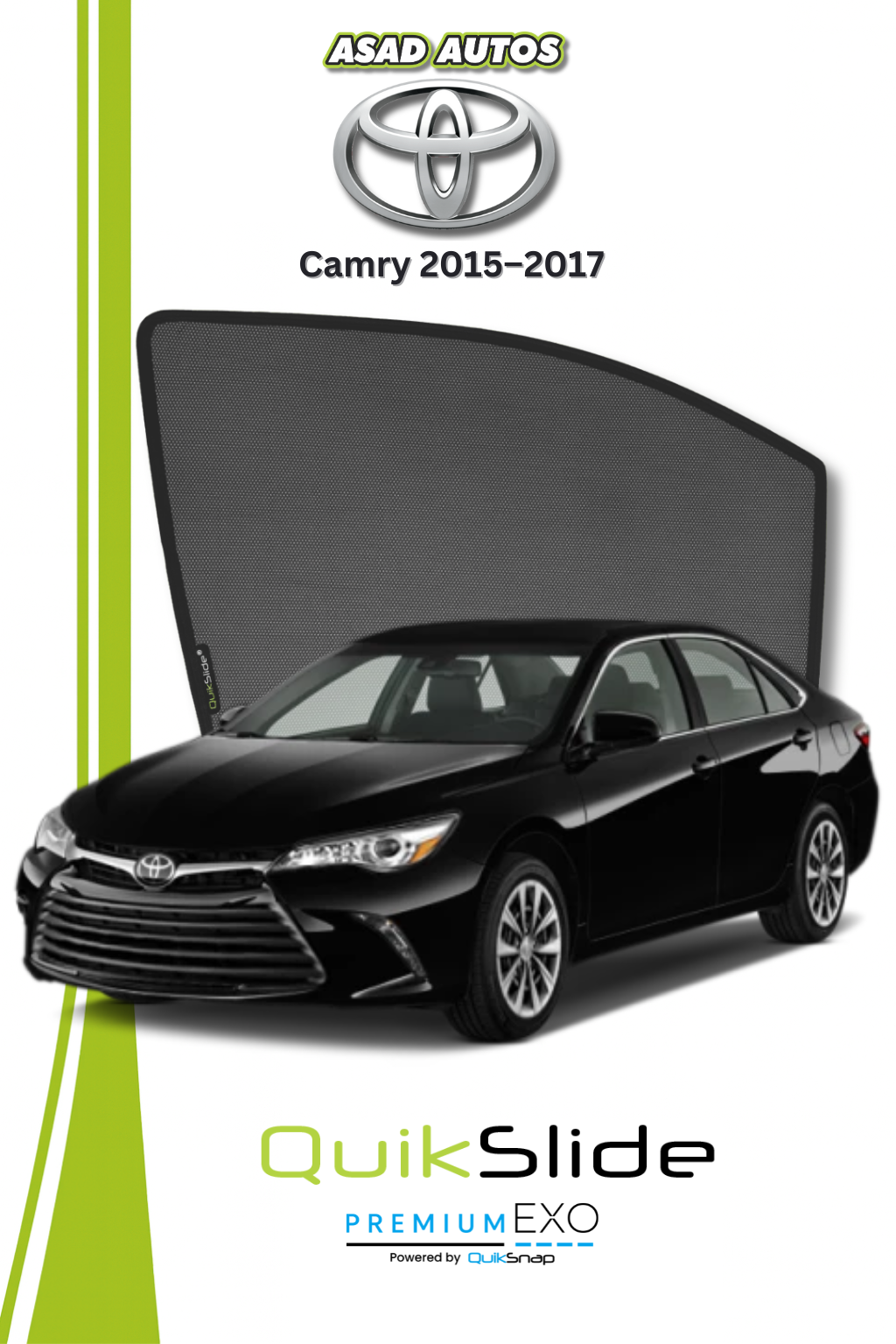 QS | QuikSlide Window Sun Shades Car Pardy for Toyota Camry 2015–2017