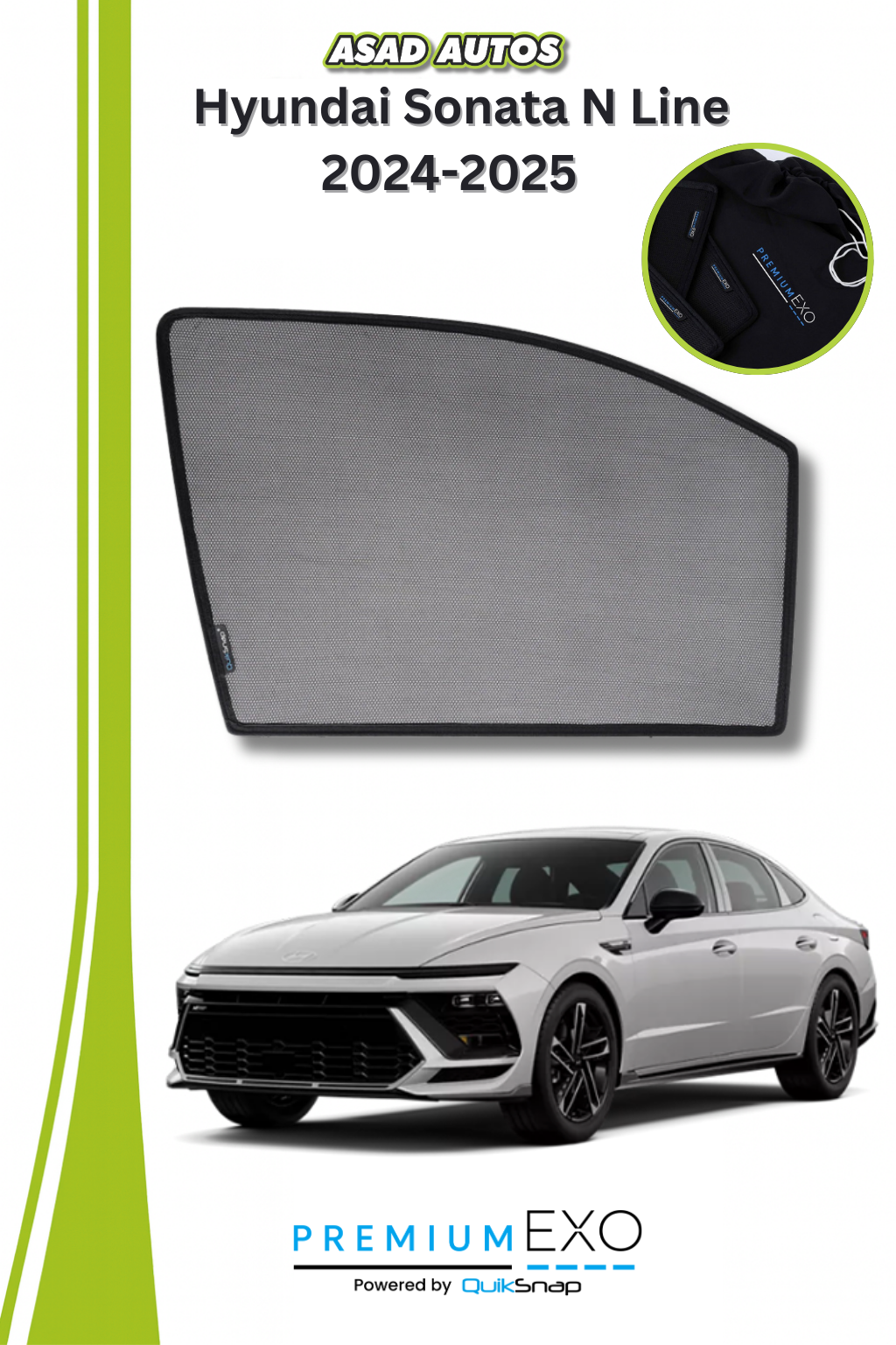QS Sun Shades (Car Pardy) for Hyundai Sonata N Line 2024-2025, premium UV protection window shades.