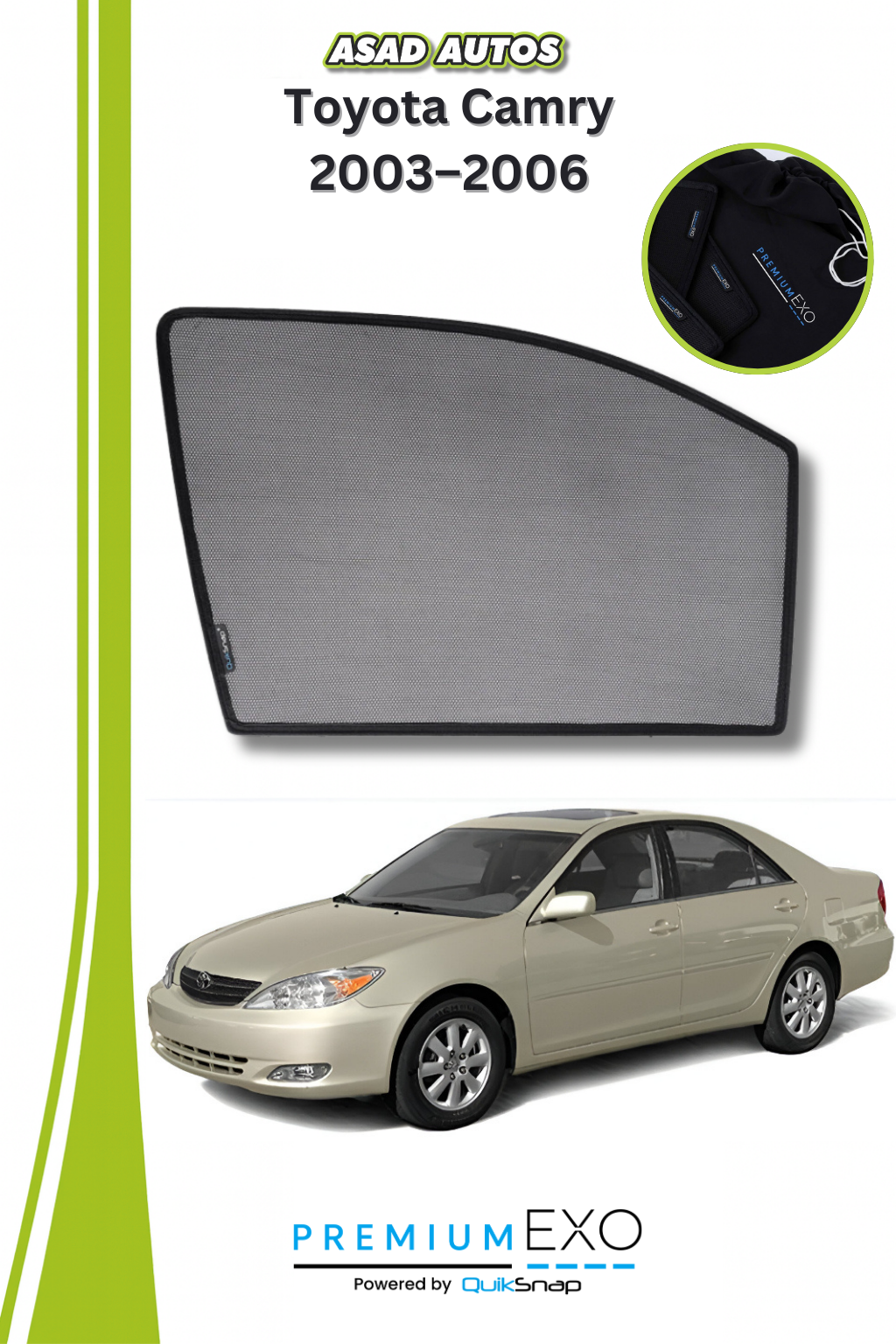 QS Sun Shades (Car Pardy) for Toyota Camry 2003–2006 – Custom Fit UV Protection