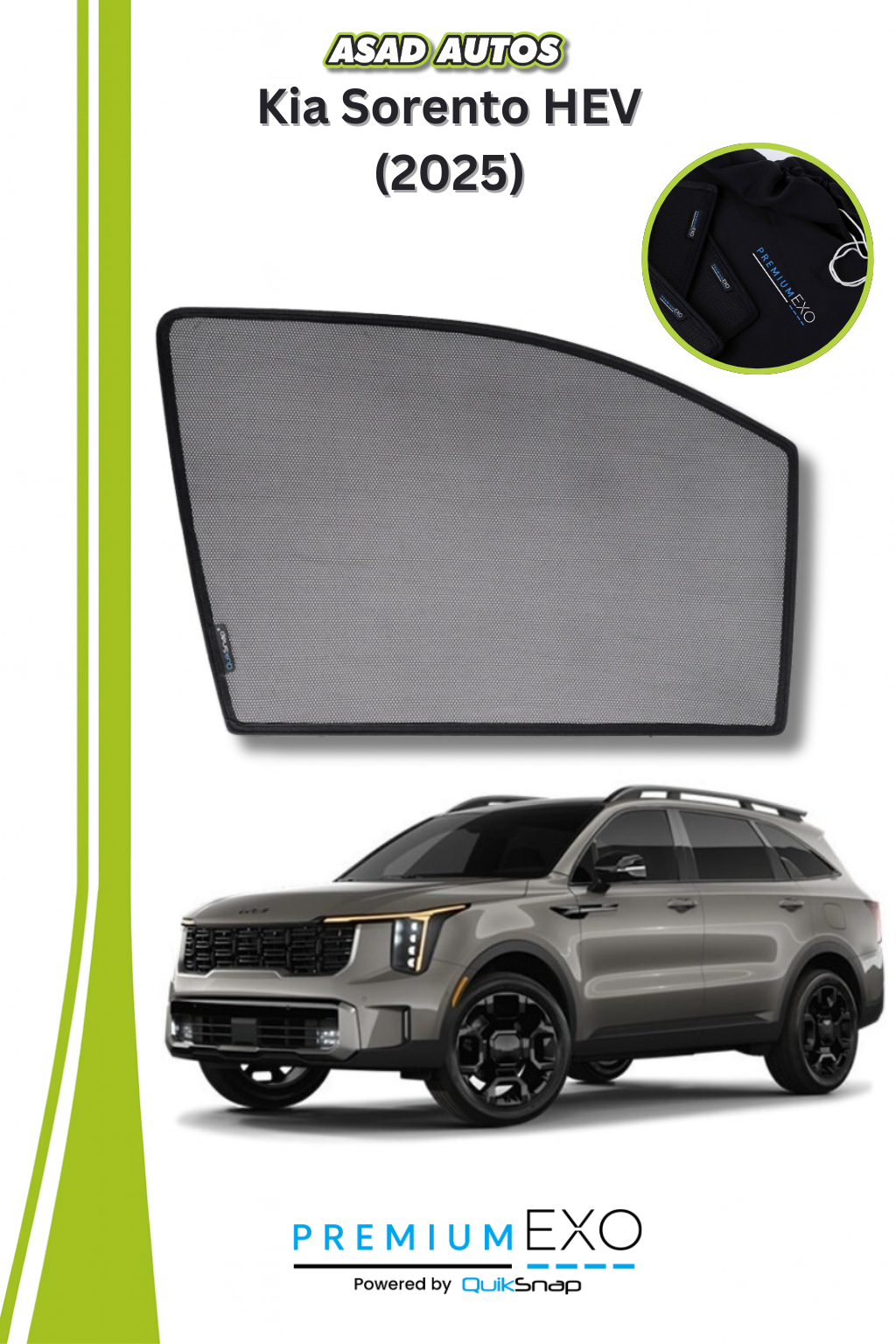 QS Window Sun Shades (Car Pardy) for Kia Sorento HEV 2025 – UV Protection & Custom Fit