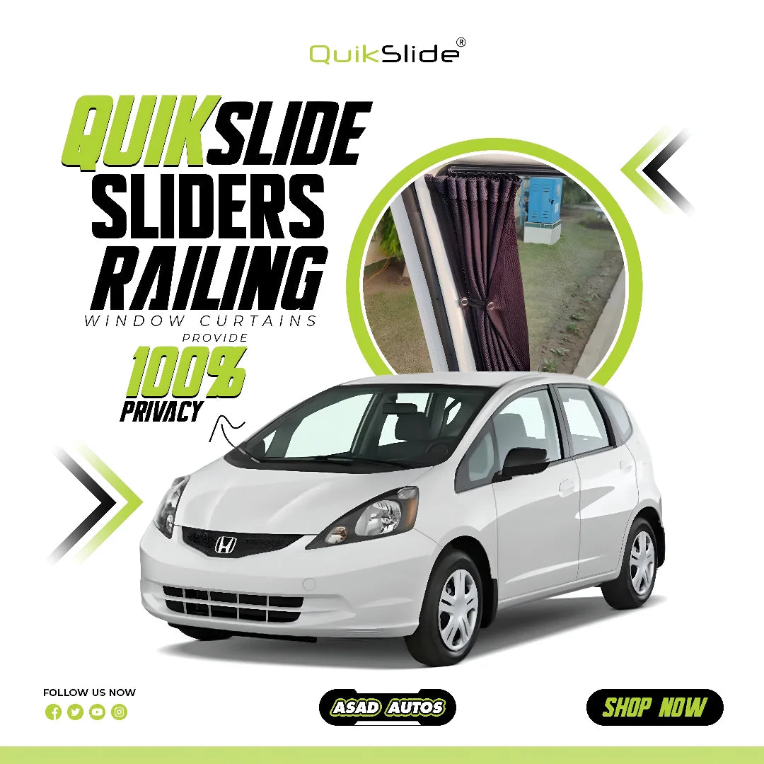 QuikSlide Railing Curtains for Honda Fit Gen2 aka Jazz 2007-2014 Custom Fit Sliding Window Sun Shades