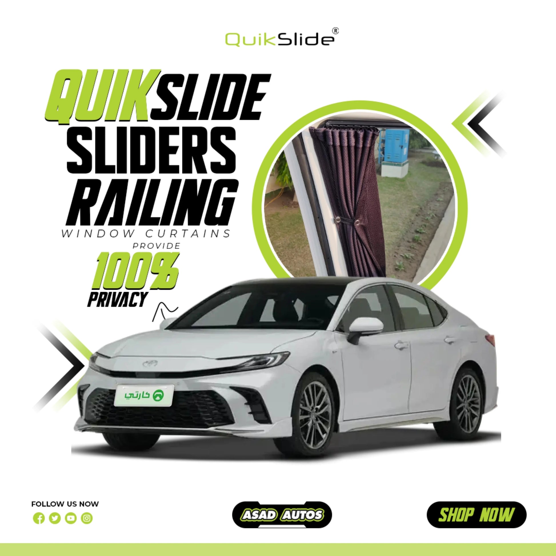 QuikSlide Railing Curtains for Toyota Camry XV80 2024-2026 Custom Fit Sliding Window Sun Shades