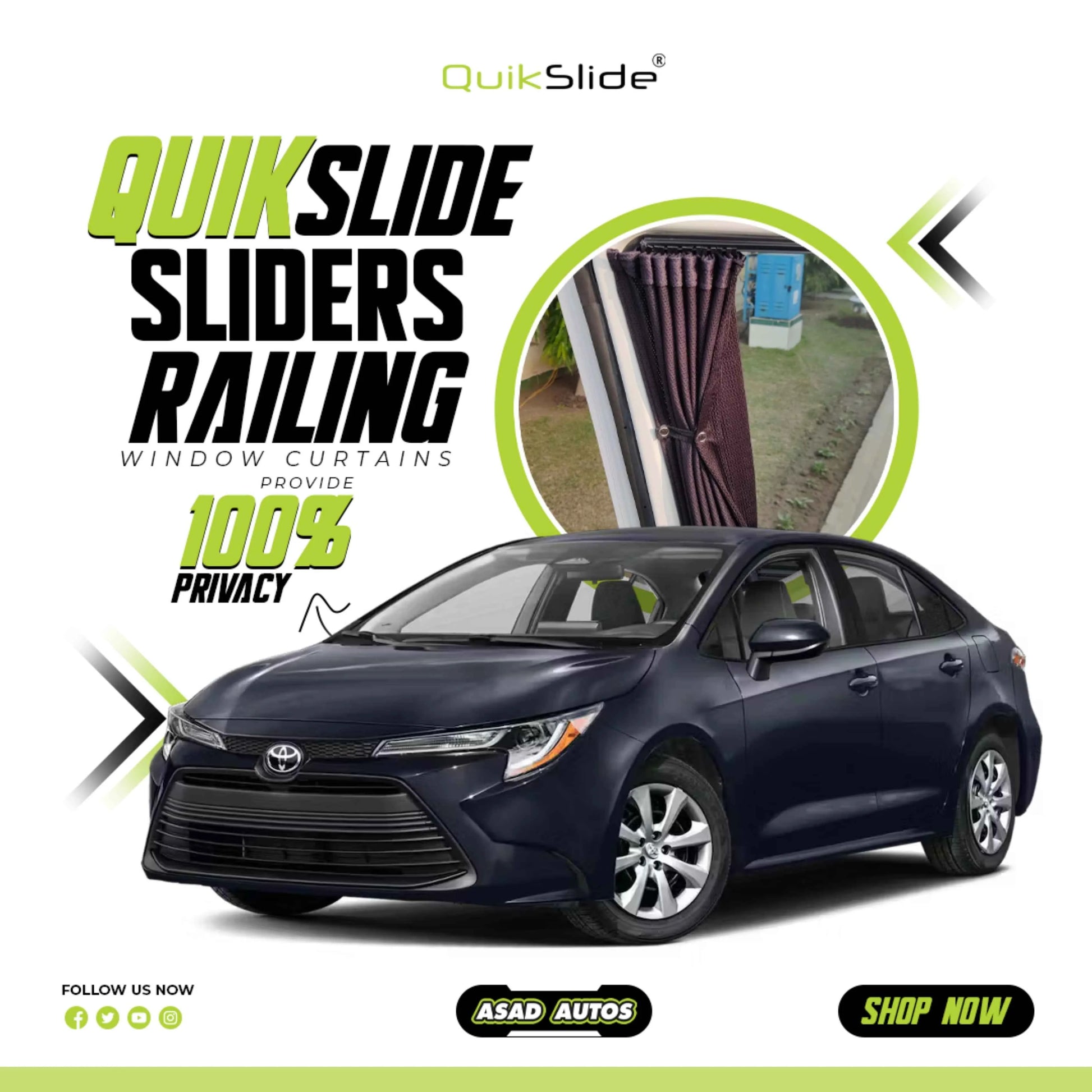 QuikSlide Railing Curtains for Toyota Corolla Gen12 Sedan 2020–2025