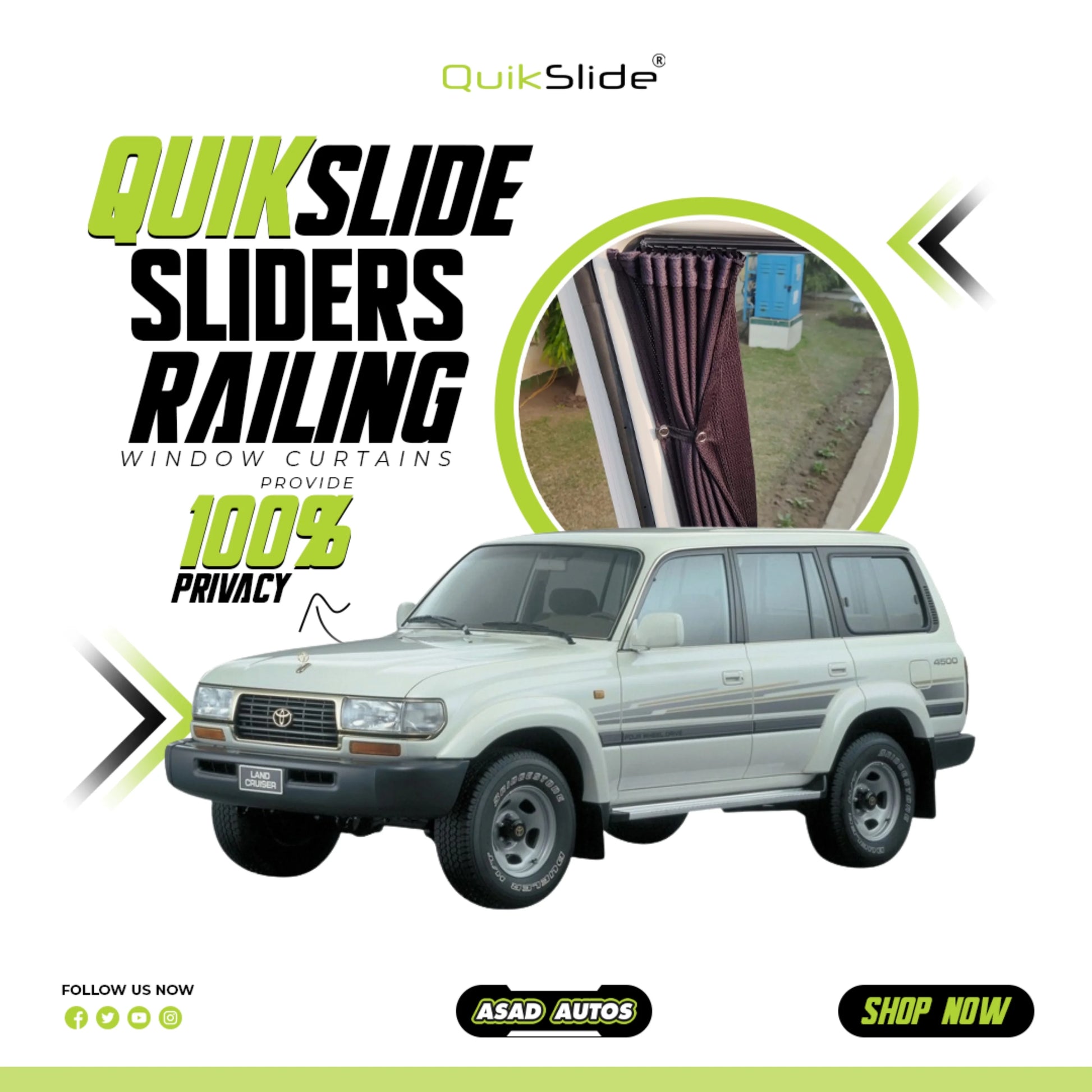 QuikSlide Railing Curtains for Toyota Land Cruiser J80 1990-1997 Custom Fit Sliding Window Sun Shades