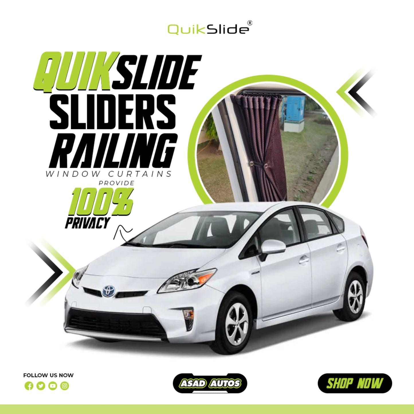 QuikSlide Railing Curtains for Toyota Prius Gen3 2009-2015 Custom Fit Sliding Window Sun Shades