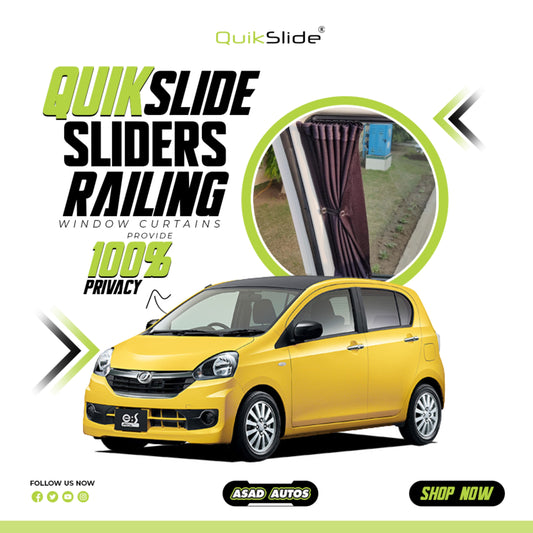 QuikSlide Slider Railing Curtains For Mitsubishi Mira ES Gen1 (2011 - 2017) — Car Window Shades & Railing Curtains