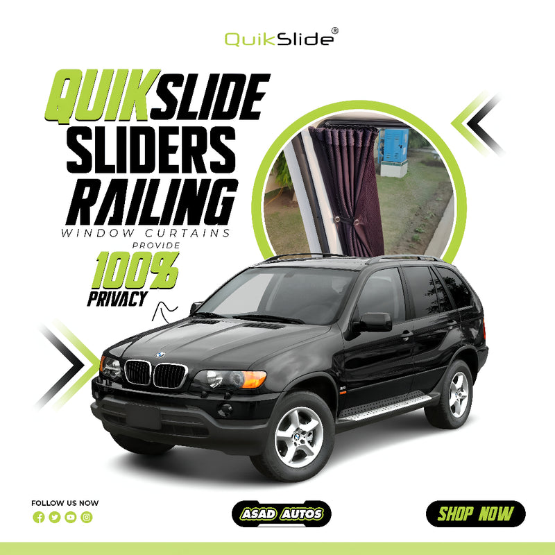 QuikSlide Sliders Railing Curtains BMW X5 Gen1 (1999–2006) – Premium Car Curtains for Privacy & Sun Protection