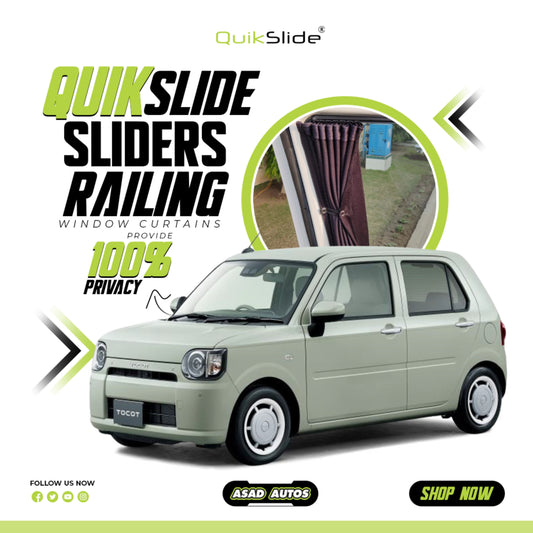 QuikSlide Sliders Railing Curtains Daihatsu Mira Tocot Gen1 (2018–2023) – Custom-Fit Privacy & Sun Protection Car Curtains