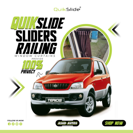 QuikSlide Sliders Railing Curtains For Daihatsu Terios Gen1 (1997 - 2012) — Car Window Shades & Railing Curtains