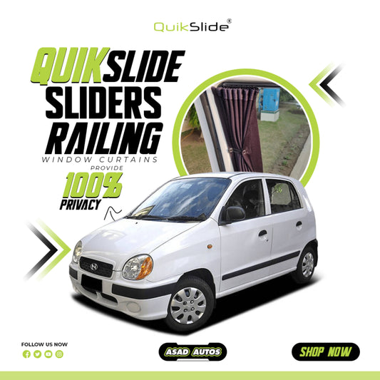 QuikSlide Sliders Railing Curtains For Hyundai Santro Gen1 (1998 - 2000) — Car Window Shades & Railing