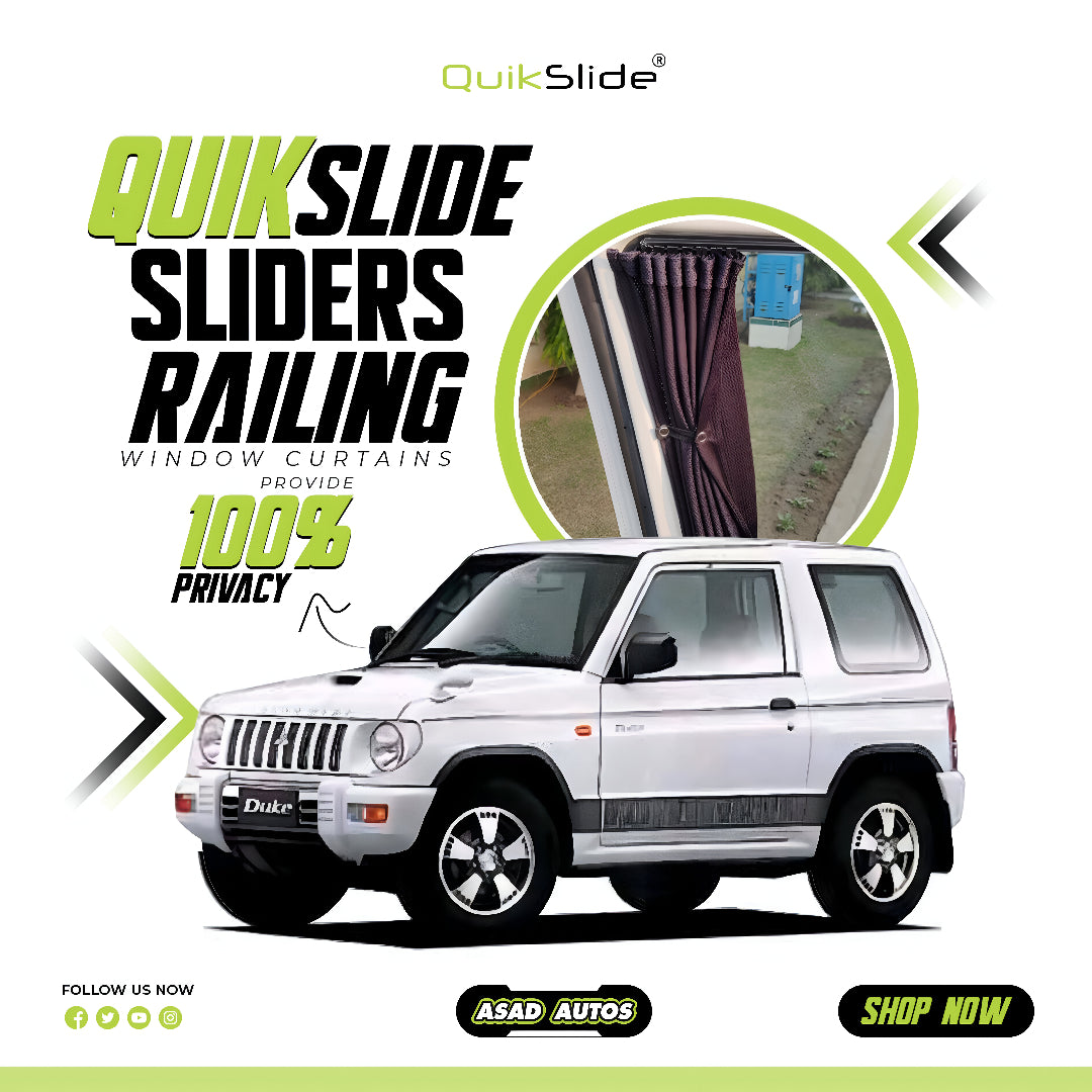 QuikSlide Sliders Railing Curtains For Mitsubishi Pajero Mini Gen1 (1994-2012) — Car Window Shades & Railing Curtains