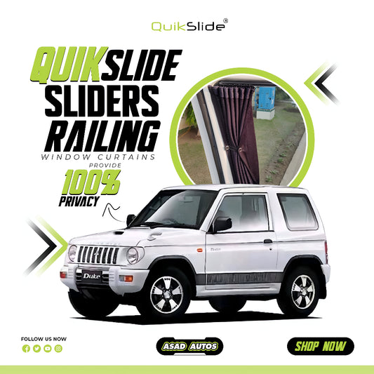 QuikSlide Sliders Railing Curtains For Mitsubishi Pajero Mini Gen1 (1994-2012) — Car Window Shades & Railing Curtains