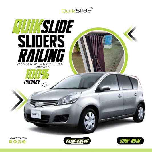 QuikSlide Sliders Railing Curtains For Nissan Note Gen1 (2004 - 2013) — Car Window Shades & Railing Curtains