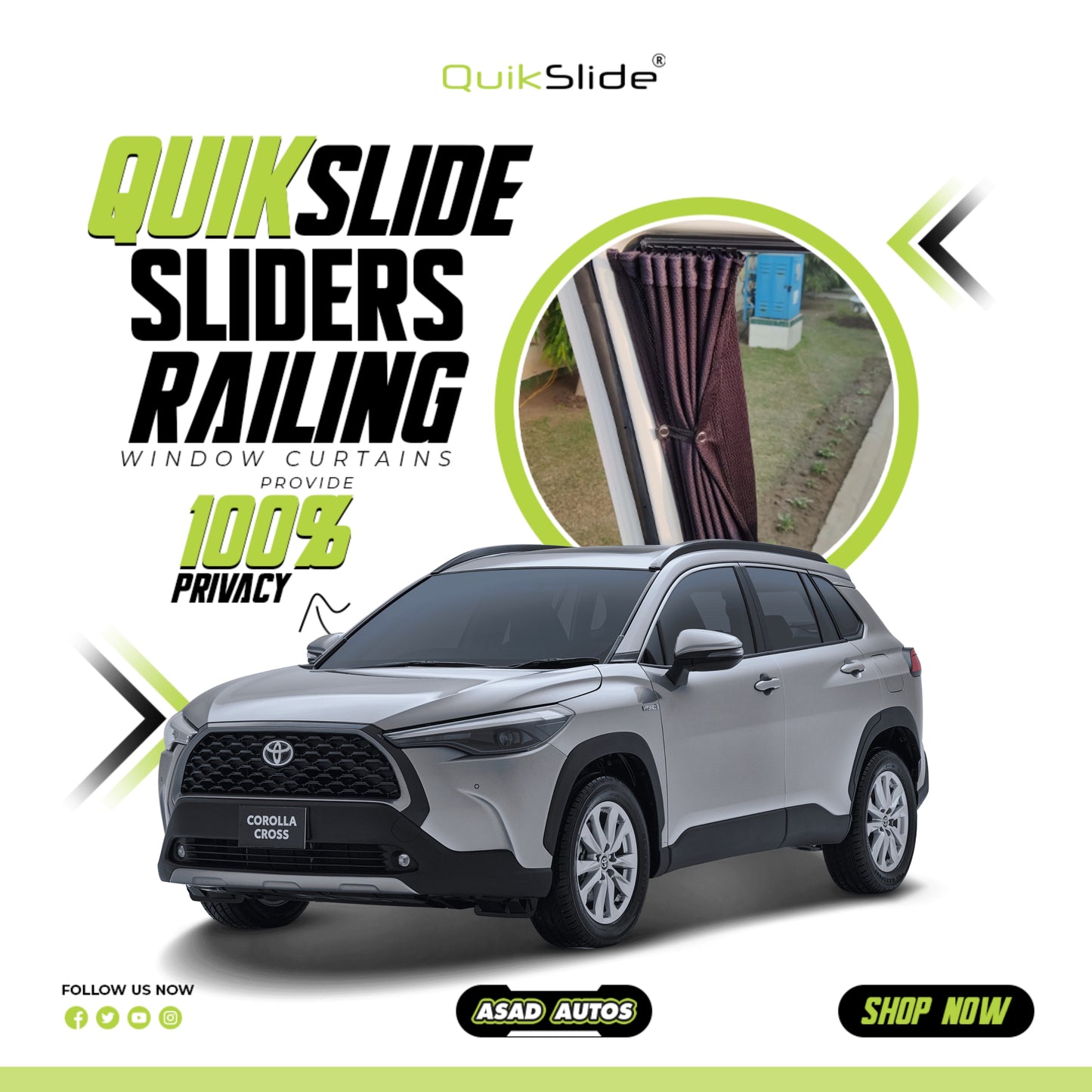 QuikSlide Sliders Railing Curtains For Toyota Cross 2022-2025
