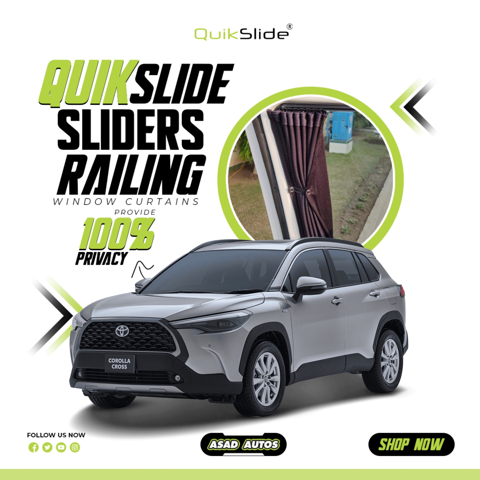 QuikSlide Sliders Railing Curtains For Toyota Cross 2022-2025