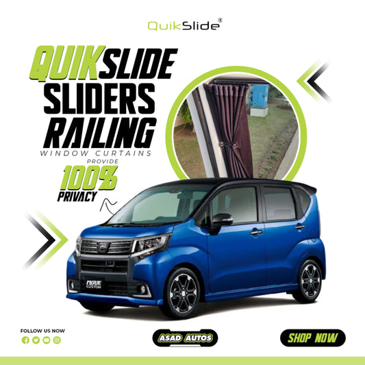 QuikSlide Sliders Railing Curtains for Daihatsu Move (2014-2023) 6th Gen – Ultimate Sun Protection & Privacy
