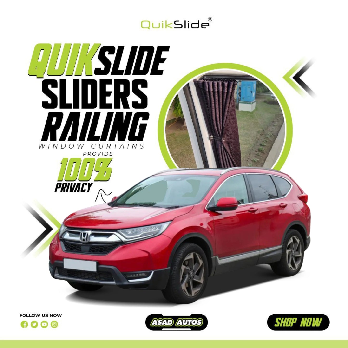 QuikSlide Sliders Railing Curtains for Honda CR-V Gen5 2017–2022 car window sun shades with UV protection and privacy coverage