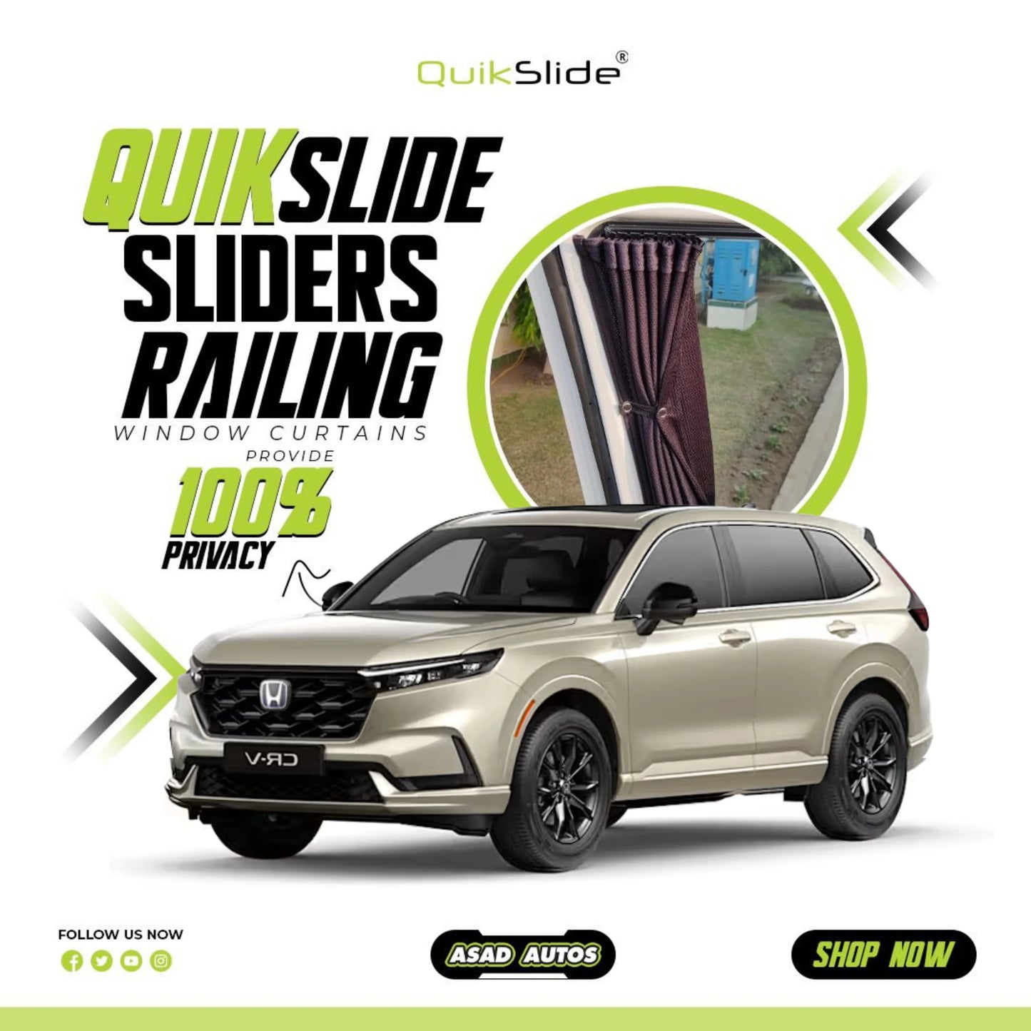QuikSlide Sliders Railing Curtains for Honda CR-V Gen6 2022–2023 car window sun shades with UV protection and privacy coverage