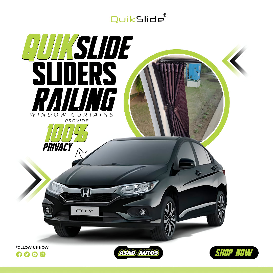 QuikSlide Sliders Railing Curtains for Honda City (2021-2024) – Custom Fit Premium Privacy Shades with Sun Protection and UV Block"
