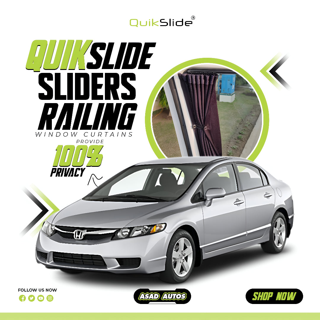 QuikSlide Sliders Railing Curtains for Honda Civic (2006-2011) – Custom Fit Premium Privacy Shades with Sun Protection and UV Protection"

