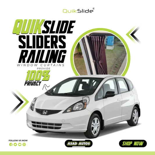 QuikSlide Sliders Railing Curtains for Honda Fit (2007-2014) – Custom Privacy and Sun Protection
