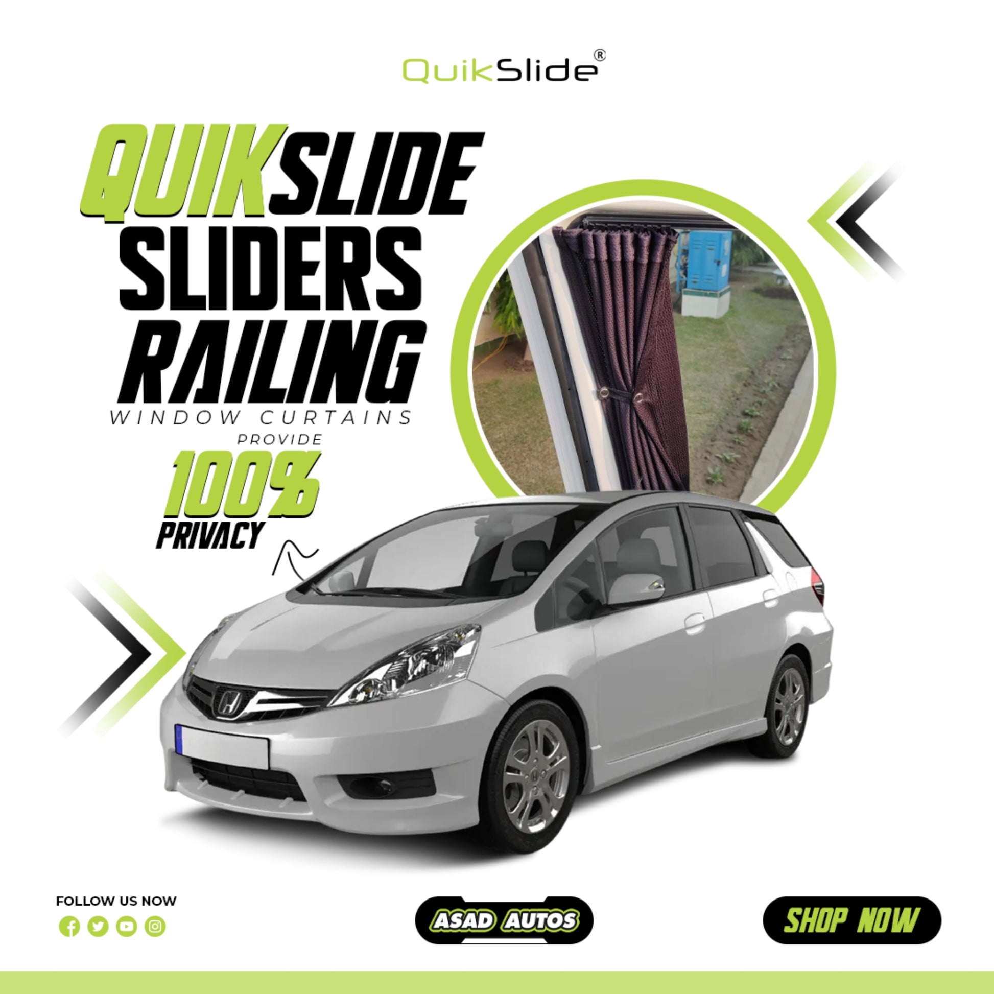 QuikSlide Sliders Railing Curtains for Honda Fit Shuttle Gen1 (2011-2015) | Sunshade & Privacy