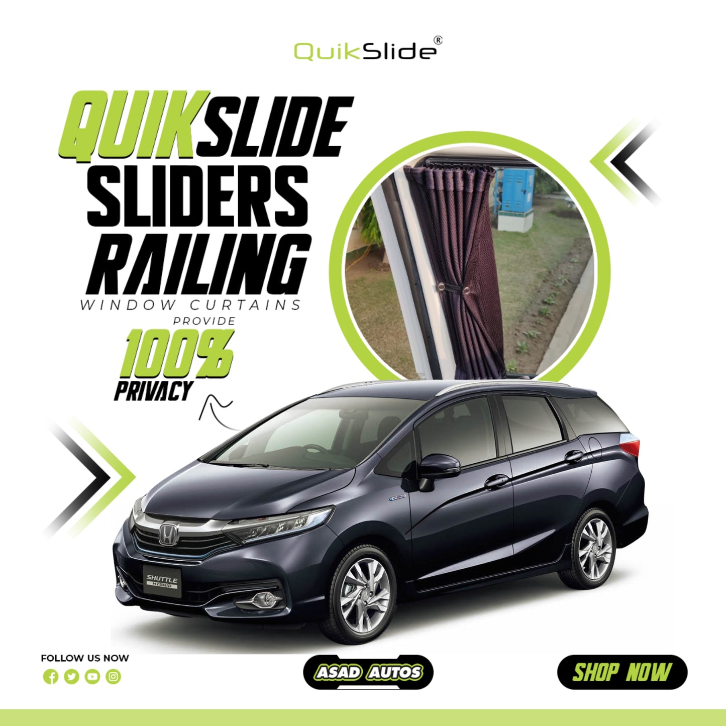 QuikSlide Sliders Railing Curtains for Honda Fit Shuttle Gen2 (2015-2022) | Sunshade & Privacy