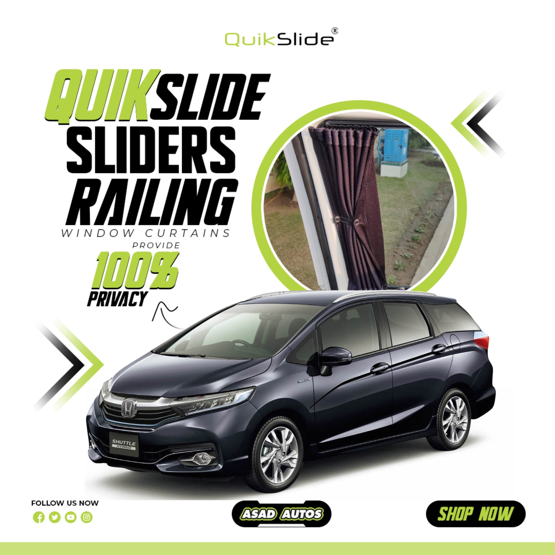 QuikSlide Sliders Railing Curtains for Honda Fit Shuttle Gen2 (2015-2022) | Sunshade & Privacy