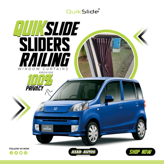 QuikSlide Sliders Railing Curtains for Honda Life Gen5 (2008–2014), premium car window curtains, custom fit for privacy, UV protection, and heat control